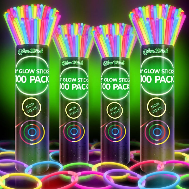 Glow Mind 400 Ultra Bright Glow Sticks Bulk - Halloween Glow in the Dark Party Supplies Pack - 8" Glowsticks Easter Party Favors with Bracelets and Necklaces - Image 1